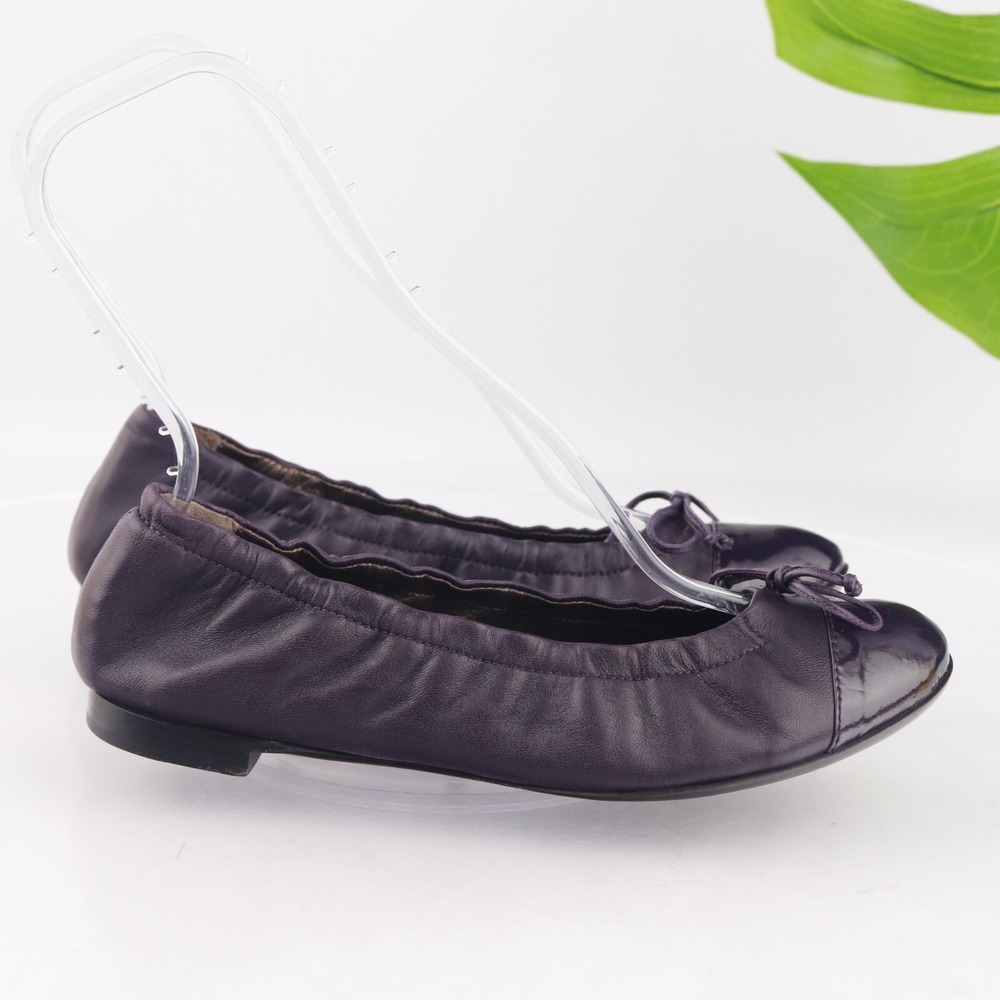 AGL Womens Ballet Flats Size 38.5 8.5 Purple Plum Leather Bow Cap Toe Comfy Shoe